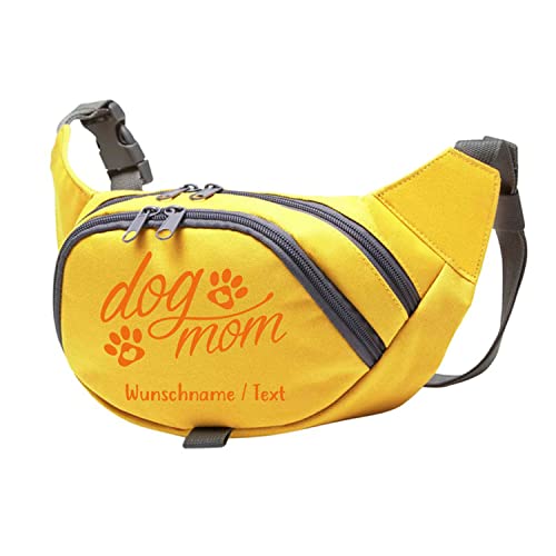 Tierisch-tolle Geschenke Dog Mom Bauchtasche Leckerlie -Tasche mit Wunschnamen personalisiert | Hundetraining | Leckerlie Beutel (Gelb/Orange) von Tierisch-tolle Geschenke