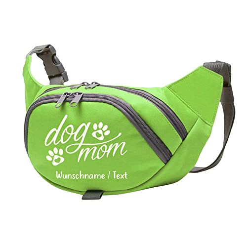 Tierisch-tolle Geschenke Dog Mom Bauchtasche Leckerlie -Tasche mit Wunschnamen personalisiert | Hundetraining | Leckerlie Beutel (Grün/Beige) von Tierisch-tolle Geschenke