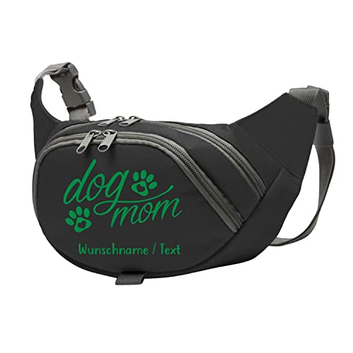 Tierisch-tolle Geschenke Dog Mom Bauchtasche Leckerlie -Tasche mit Wunschnamen personalisiert | Hundetraining | Leckerlie Beutel (Schwarz/Grün) von Tierisch-tolle Geschenke