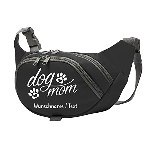 Tierisch-tolle Geschenke Dog Mom Bauchtasche Leckerlie -Tasche mit Wunschnamen personalisiert | Hundetraining | Leckerlie Beutel (Schwarz/Weiß) von Tierisch-tolle Geschenke