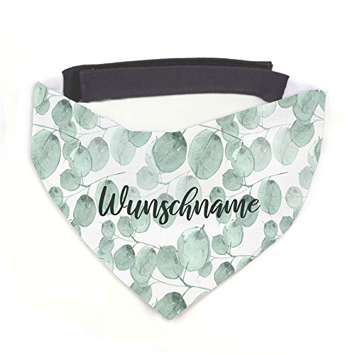 Tierisch-tolle Geschenke Hundehalstuch mit Namen Vintage Blätter personalisiert inklusive Wunschname mit 12 cm Klettverschluss für kleine, mittlere und große Hunde (L = Halsumfang: 45-60 cm) von Tierisch-tolle Geschenke