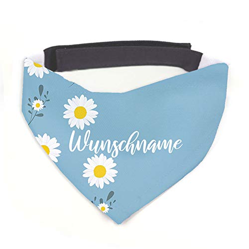 Tierisch-tolle Geschenke Hundehalstuch mit Namen Vintage Blume personalisiert inklusive Wunschname mit 12 cm Klettverschluss für kleine, mittlere und große Hunde (L = Halsumfang: 45-60 cm) von Tierisch-tolle Geschenke