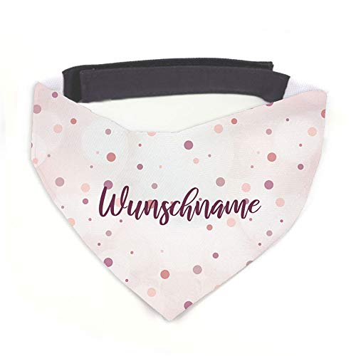 Tierisch-tolle Geschenke Hundehalstuch mit Namen Vintage Dots Rosa personalisiert inklusive Wunschname mit 12 cm Klettverschluss für kleine, mittlere und große Hunde (M = Halsumfang: 38-45 cm) von Tierisch-tolle Geschenke