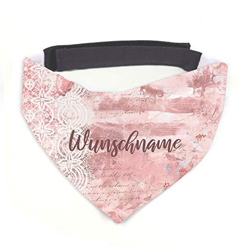 Tierisch-tolle Geschenke Hundehalstuch mit Namen Vintage Rosa personalisiert inklusive Wunschname mit 12 cm Klettverschluss für kleine, mittlere und große Hunde (L = Halsumfang: 45-60 cm) von Tierisch-tolle Geschenke