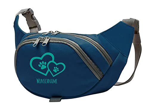 Tierisch-tolle Geschenke Hundesport Bauchtasche Leckerlie-Tasche mit 2 Herzen, 2 Pfoten und Wunschnamen personalisiert | Hundetraining | Leckerlie Beutel (Blau/Türkis) von Tierisch-tolle Geschenke