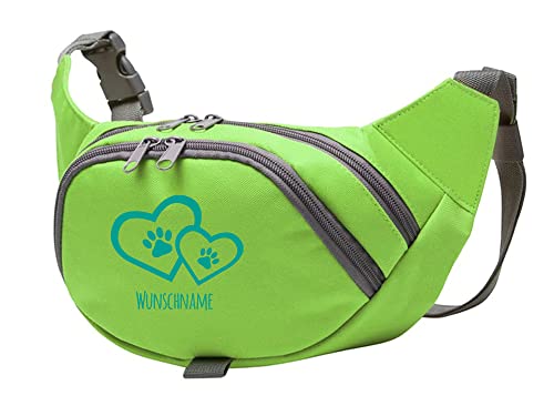 Tierisch-tolle Geschenke Hundesport Bauchtasche Leckerlie-Tasche mit 2 Herzen, 2 Pfoten und Wunschnamen personalisiert | Hundetraining | Leckerlie Beutel (Grün/Türkis) von Tierisch-tolle Geschenke