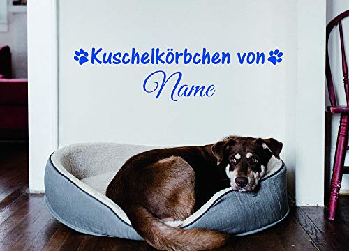 Aufkleber Wandtattoo *Kuschelkörbchen von .* 50x15cm Individuell mit Namen in 11 Farben (Blau) von Tierisch werben