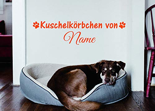 Aufkleber Wandtattoo *Kuschelkörbchen von .* 50x15cm Individuell mit Namen in 11 Farben (Orange) von Tierisch werben