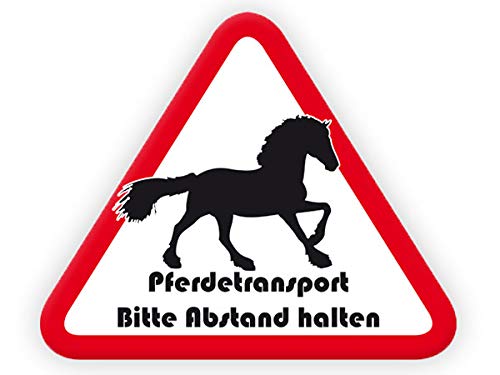 Tierisch werben Pferdetransport - Bitte Abstand halten! (30x25 cm) Schild o. Aufkleber für Pferdeanhänger in konturgeschnittener Dreiecksform Motiv: Pferd (Aufkleber) von Tierisch werben