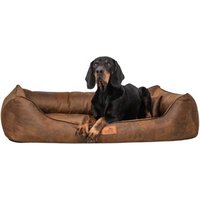 Tierlando ® ALBERTO ORTHO Orthopädisches Hundebett mit Velours Vintage hellbraun 1,2 m, 25 cm, 85 cm von Tierlando