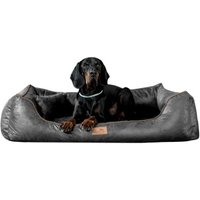 Tierlando ® ALBERTO ORTHO Orthopädisches Hundebett mit Velours Vintage schwarz/ graphit 1 m, 25 cm, 75 cm von Tierlando