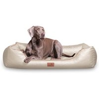 Tierlando ® LOUIS - Orthopädisches Hundebett aus gestepptem Kunstleder creme 1,2 m, 25 cm, 85 cm von Tierlando