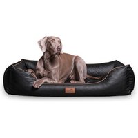 Tierlando ® LOUIS - Orthopädisches Hundebett aus gestepptem Kunstleder schwarz 80 cm, 22 cm, 60 cm von Tierlando