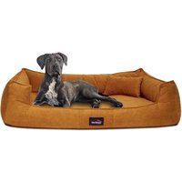 Tierlando ® BRUCE VELOURS Orthopädisches Hundebett Soft orange/ braun 1,3 m, 25 cm, 1 m von Tierlando
