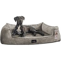 Tierlando ® Orthopädisches Hundebett FRANKLIN Kuscheliger Teddy-Stoff - Hundesofa graphit/nature 1,3 m, 25 cm, 1 m von Tierlando