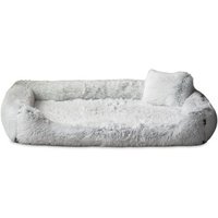 Tierlando ® Orthopädisches Hundebett PEDRO Shaggy kuscheliger Langflor weiß/ grau 1,6 m, 22 cm, 1,1 m von Tierlando