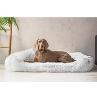 Tierlando ® PEDRO - Orthopädisches Hundebett mit kuscheligem Langflor weiß/ grau 1,6 m, 22 cm, 1,1 m von Tierlando