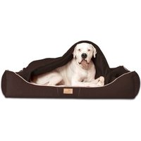 Tierlando ® Orthopädisches Hundebett RUDOLPH inkl. Schonbezug mit Hundedecke braun 1,3 m, 25 cm, 1 m von Tierlando