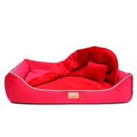 Tierlando ® Orthopädisches Hundebett RUDOLPH inkl. Schonbezug mit Hundedecke dunkelrot 1,3 m, 25 cm, 1 m von Tierlando