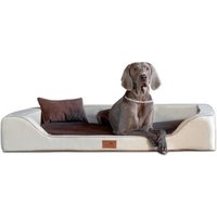 Tierlando ® Orthopädisches LUXUS-Hundebett MELODY LATEX Soft Kunstleder Velours creme/ braun 85 cm, 22 cm, 60 cm von Tierlando