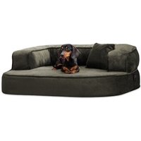 Tierlando ® SHARLEEN VISCO PLUS - Orthopädisches Hundesofa mit kuscheligem Teddystoff dunkles olivgrün 1,2 m, 40 cm, 90 cm von Tierlando