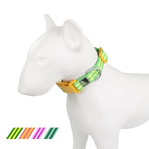 Tiffpaws Gestreiftes Hundehalsband, personalisierbar, für Hundetraining, einfach, niedlich, für kleine Hunde, Welpenhalsbänder (Gelb, Größe L (48,3–68,6 cm) von Tiffpaws
