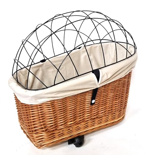 Tigana Hundefahrradkorb aus Weide Natur für Gepäckträger 60 x 39 cm + Gitter Tierkorb Hinterradkorb Hundekorb für Fahrrad (N-S) (XXL + Kissen/Holz/Einlage BE1) von Tigana