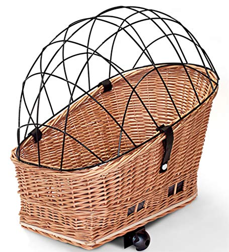 Tigana Hundefahrradkorb für Gepäckträger aus Weide Natur 60 x 39 cm Gitter Tierkorb Hinterradkorb Hundekorb für Fahrrad (N-S) (XXL + Kissen + Holz) von Tigana