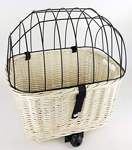 Tigana - Hundefahrradkorb für Gepäckträger aus Weide mit Gitter 44 x 34 cm Eckig Weiß (W-S) (ohne Kissen) von Tigana