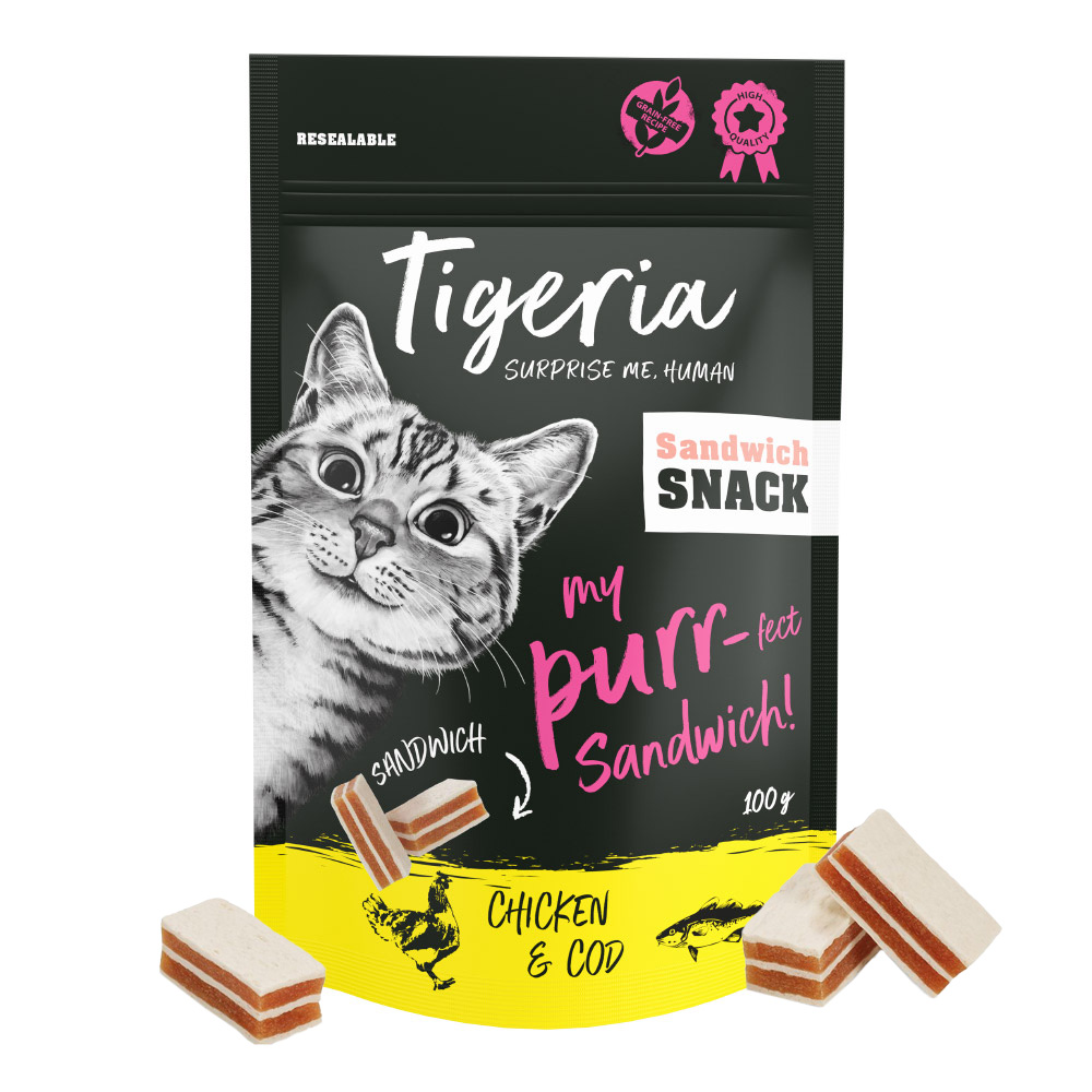 Tigeria Sandwich Snack 8 x 100 g zum Sonderpreis! - Huhn & Kabeljau 8 x 100 g von Tigeria