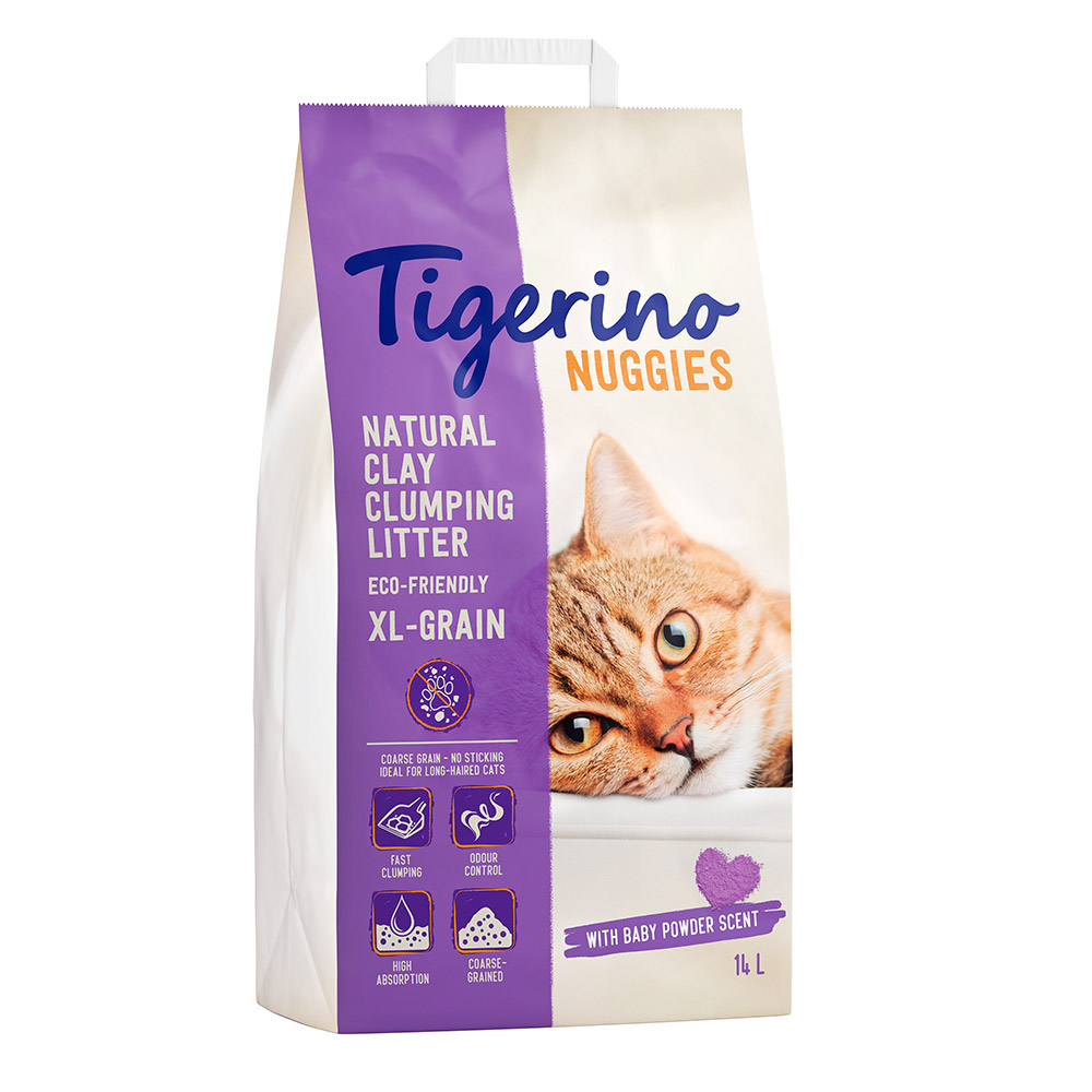 2 x 14 l Tigerino Nuggies Katzenstreu zum Sonderpreis! - Classic Babypuderduft (grobe Körnung) von Tigerino