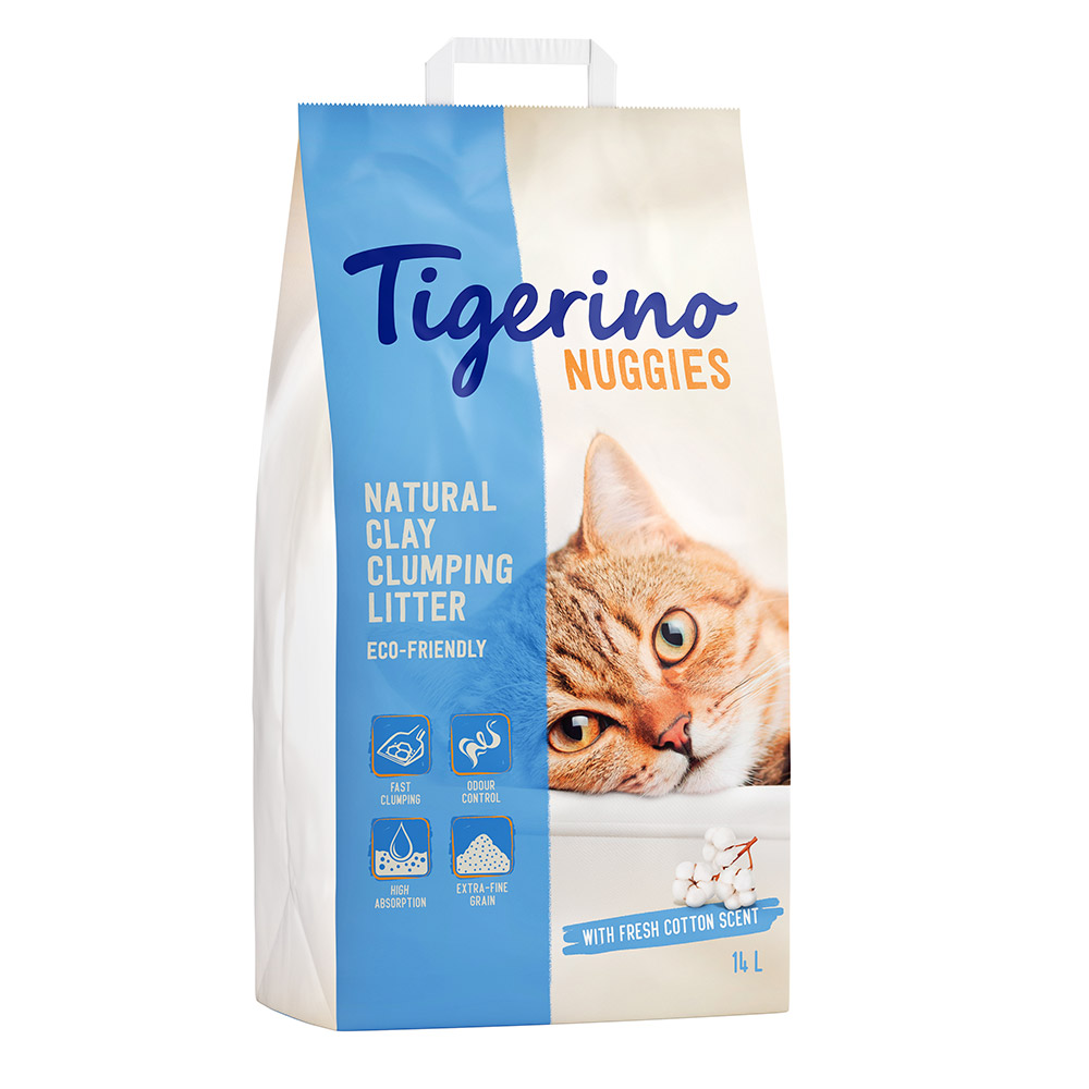 2 x 14 l Tigerino Nuggies Katzenstreu zum Sonderpreis! - Ultra Baumwollblütenduft (feine Körnung) von Tigerino