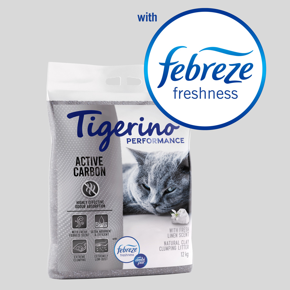 Sparpakete Tigerino Performance Katzenstreu zum Sonderpreis! - Active Carbon mit Febreze-Duft nach frischer Wäsche (2 x 12 kg) von Tigerino