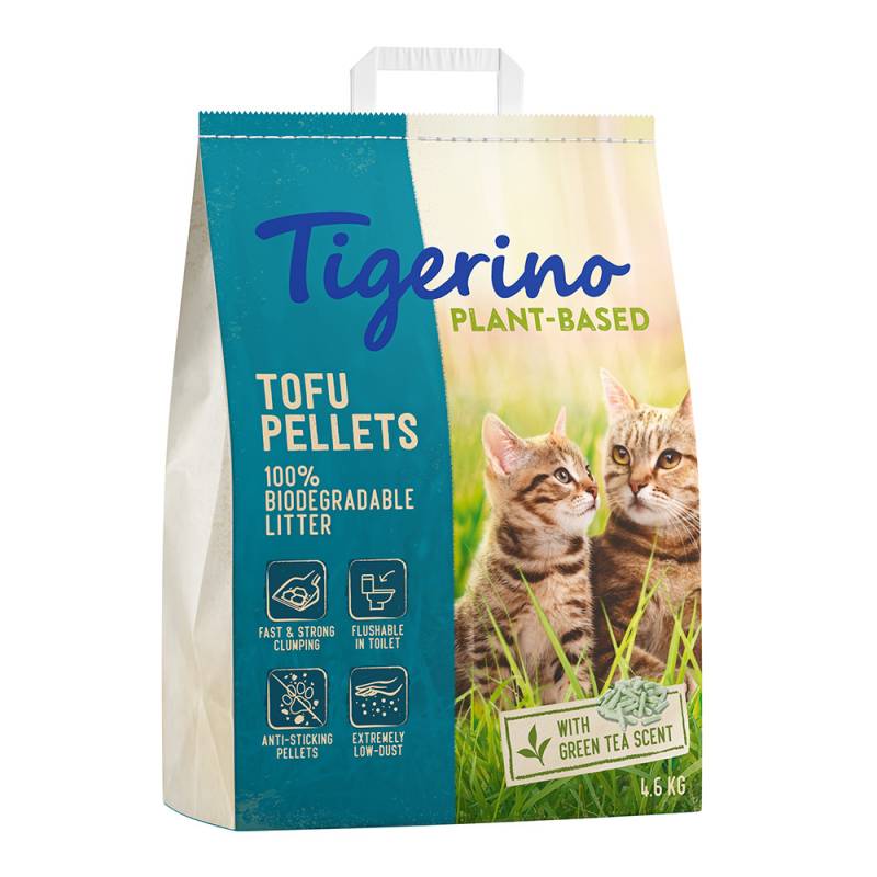 Sparpakete Tigerino Plant-Based Katzenstreu zum Sonderpreis! Tofu Duft nach grünem Tee 3 x 11 l (13,8 kg) von Tigerino