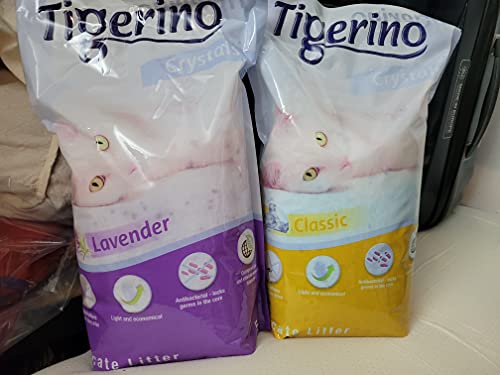 Tigerino 3 x 5 Liter Katzentoilette aus Silizium Crystals jetzt mit Lavendelduft! Schnell beseitigt Gerüche, hohe Saugkraft und gute Ergiebigkeit, umweltfreundlich. von tigerino