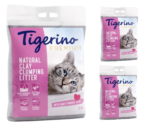 Tigerino Canada Katzenstreu, klumpend, Babypuderduft, 3 x 12 kg, parfümiert, antibakteriell, Einweg- und hypoallergenes Hygienestreu mit Geruchskontrolle von Tigerino