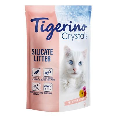 Tigerino Crystals Flower Power Katzenstreu Super Pack 6 x 5 Liter Super saugfähig Einstreu effizient & umweltfreundlich mit angenehmem blumigen Duft antibakteriell + Campingzelt Katzenhöhle von Tigerino