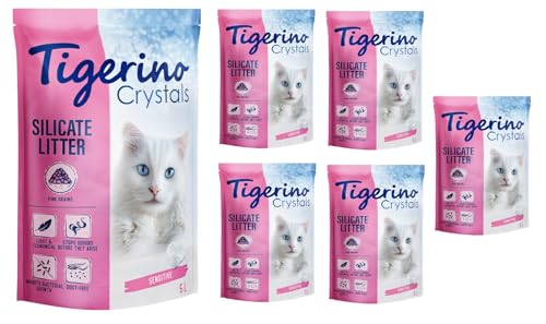 Tigerino Crystals Fun Katzenstreu aus Silikon, feine Körnung, 30 l, antibakteriell, hypoallergen und hygienisch, mit Geruchskontrolle, Pink von TIGERINO