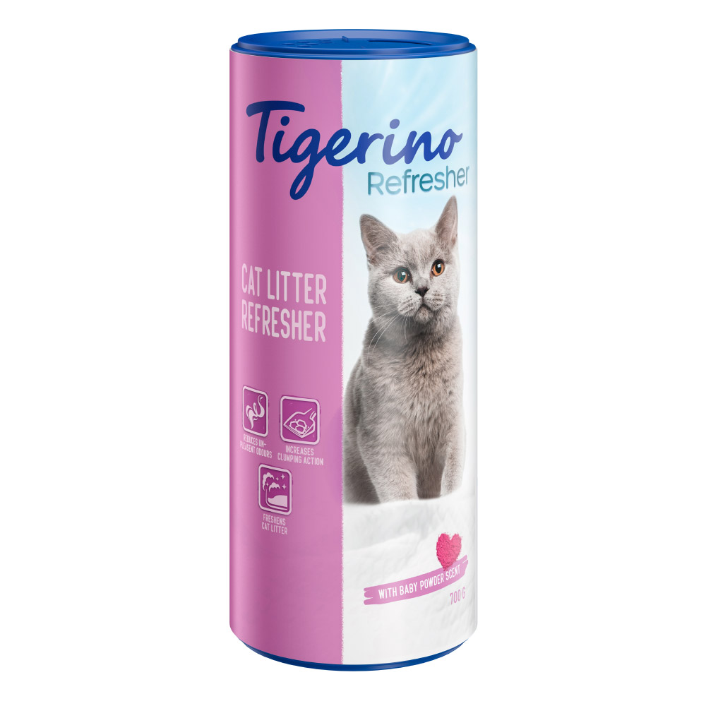 Tigerino Refresher Naturton-Deodorant für Katzenstreu – 3 Duftvarianten - Sparpaket: Babypuder (2 x 700 g) von Tigerino
