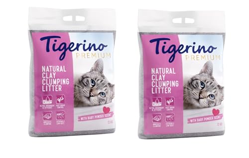 Tigerino Premium Katzenstreu | Babypuderduft | Doppelpack | 2x12kg von Tigerino