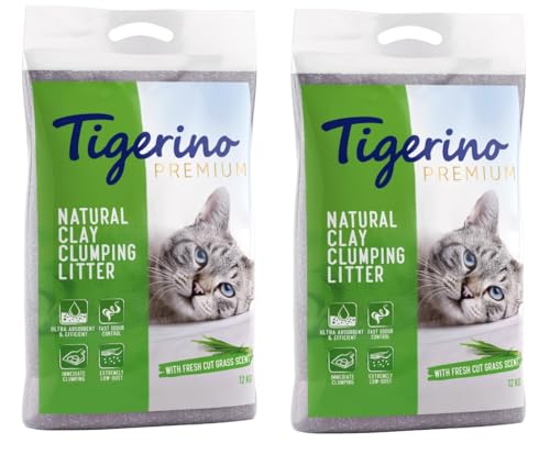 Tigerino Premium Katzenstreu | Doppelpack | 2x12KG (2 Stück, Duft nach frischem Gras) von TIGERINO