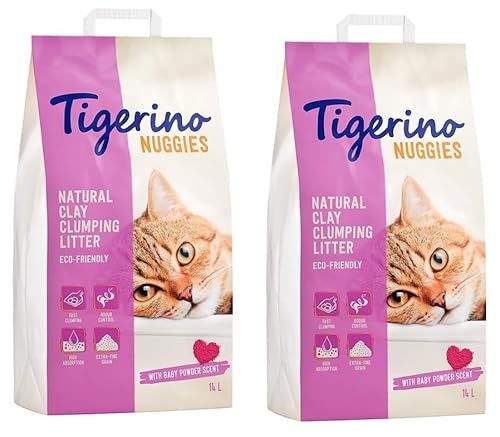 Tigerino Doppelpack Nuggies Katzenstreu - Babypuderduft 2 x 14 Liter von Tigerino