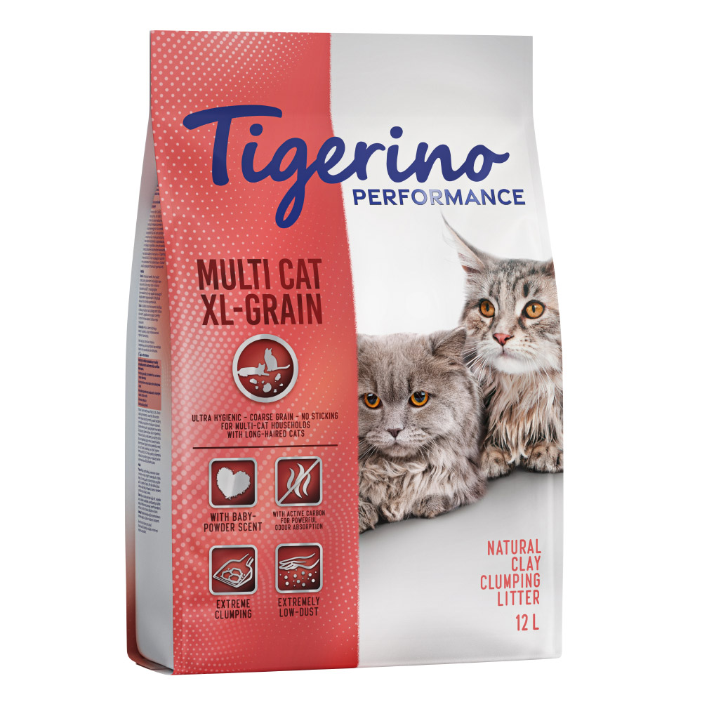 Tigerino Performance Multi Cat XL-Grain Katzenstreu – Babypuderduft -Sparpaket 2 x 12 l von Tigerino