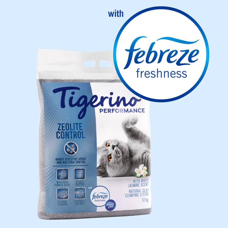 Tigerino Performance Zeolite Control Katzenstreu - Febreze-Jasminblütenduft - 12 kg von Tigerino