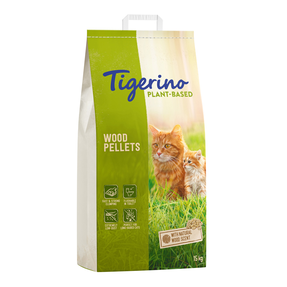 Tigerino Plant-Based Holz-Pellets Katzenstreu - Natürlicher Holzduft, parfümfrei - 30 l (8 kg) von Tigerino