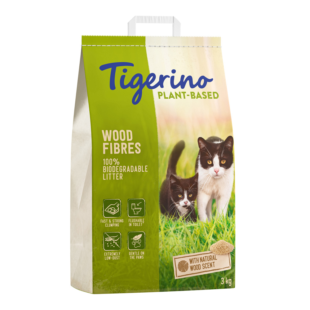 Tigerino Plant-Based Holzfaser Katzenstreu - Natürlicher Holzgeruch, parfümfrei - 25 l (10,3 kg) von Tigerino