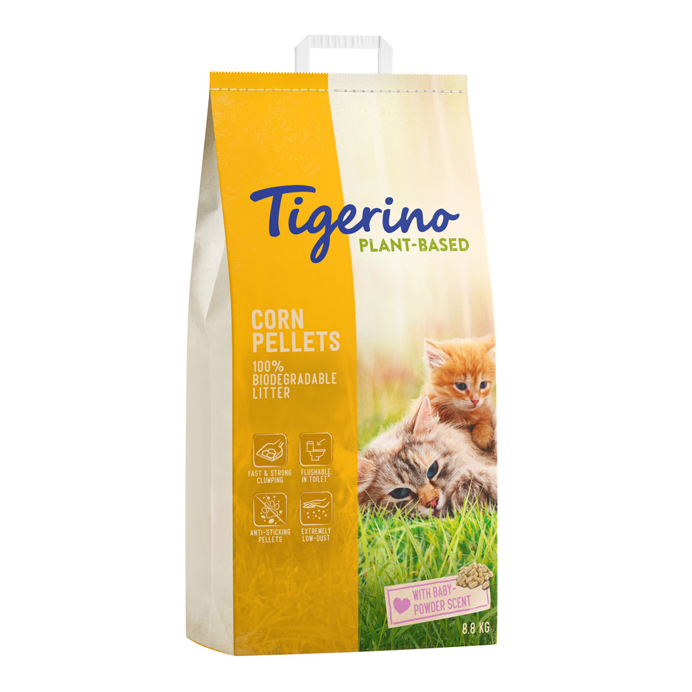 Tigerino Plant-Based Mais Katzenstreu - Babypuderduft - 14 l von Tigerino