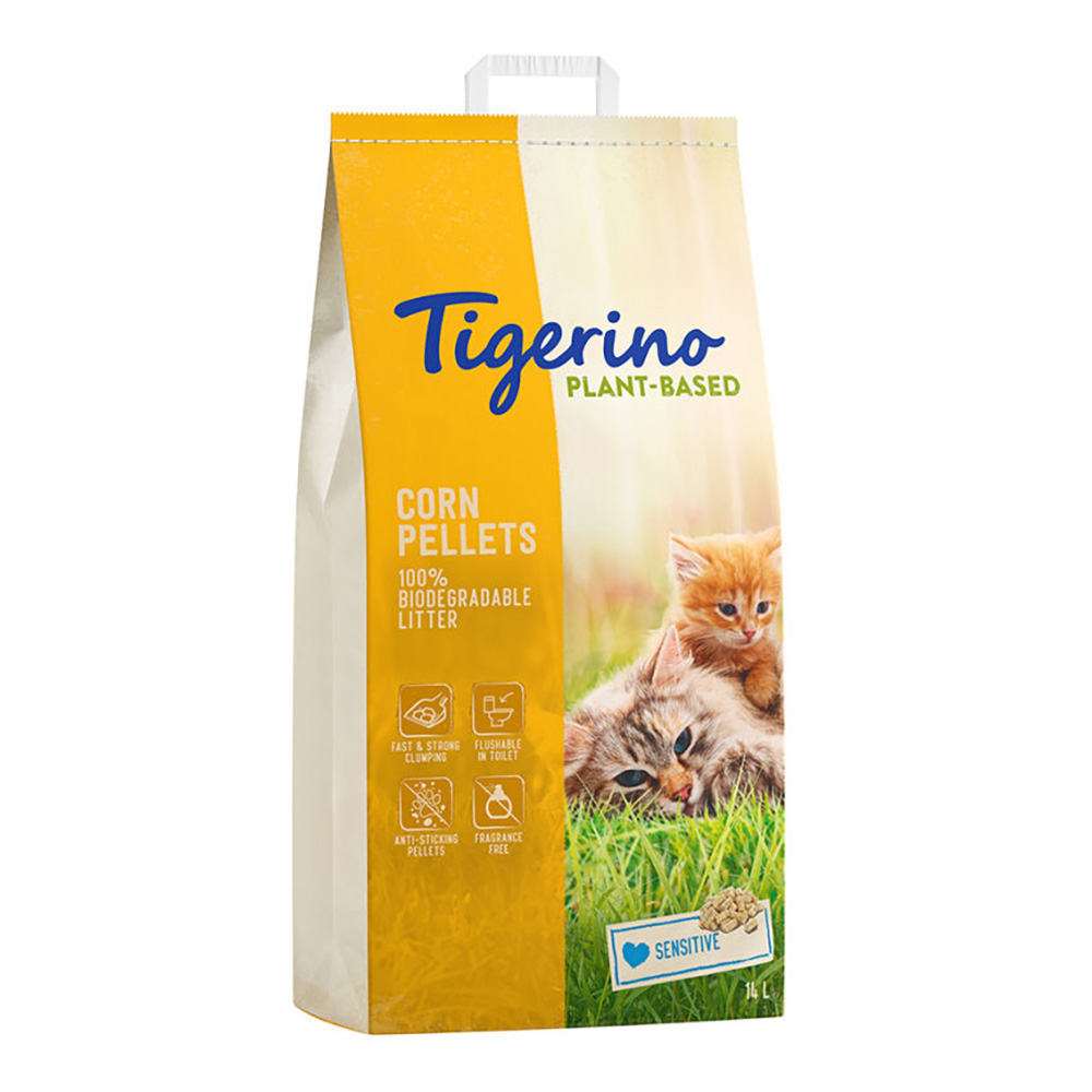 Tigerino Plant-Based Mais Katzenstreu - Sensitive, parfümfrei - 14 l von Tigerino