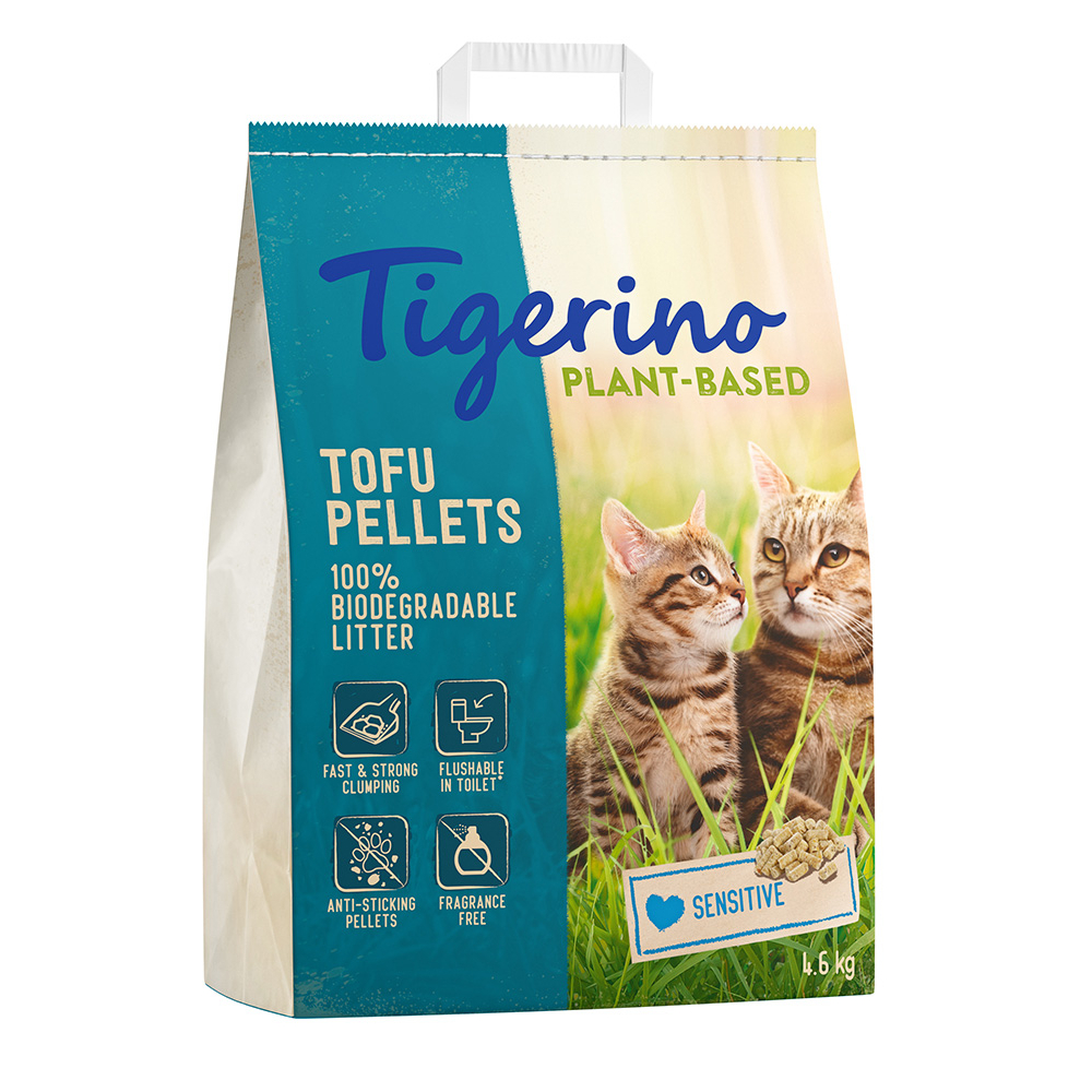 Tigerino Plant-Based Tofu Katzenstreu - Sensitive, parfümfrei - 11 l (4,6 kg) von Tigerino