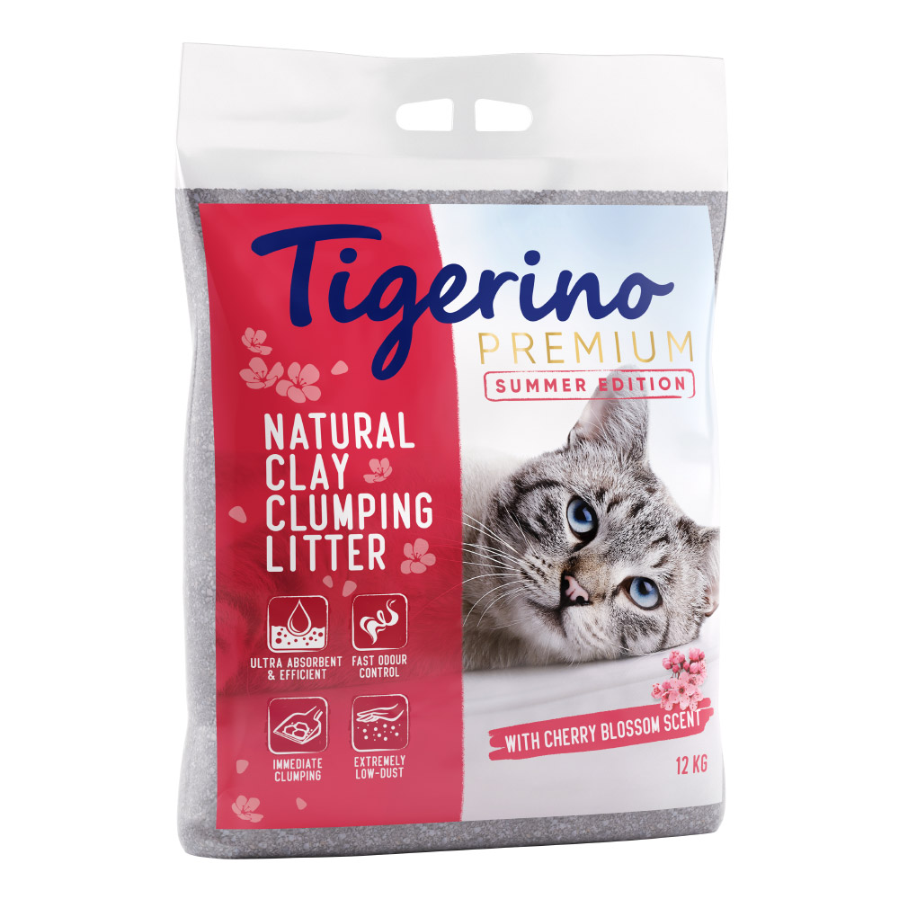 Tigerino Premium Katzenstreu 12 kg - Kirschblütenduft (Limitierte Sommer-Edition) von Tigerino